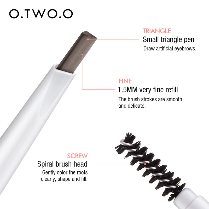 O.TWO.O Double Head Triangle 1.5mm Fine Refill Long Lasting Waterproof Eyeborw Pencil with Brush