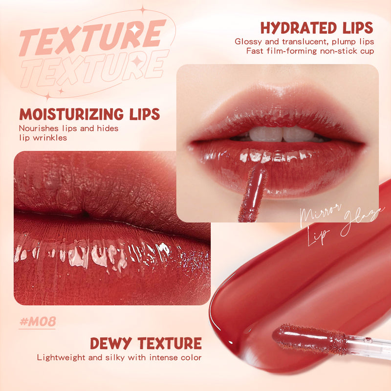 Banxeer Lip Gloss 8 Color Fever Dewy Shine Lipstick Mirror Surface Lipgloss