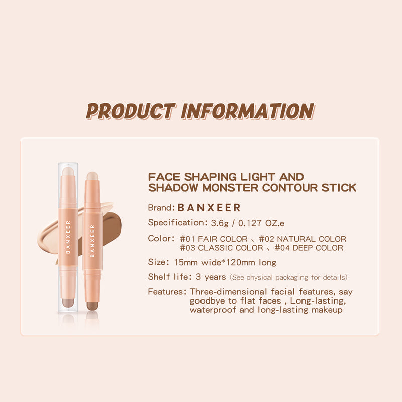 Banxeer Contour Stick 4 Color 2 IN 1 Bronzer Stick Face Shading Stick
