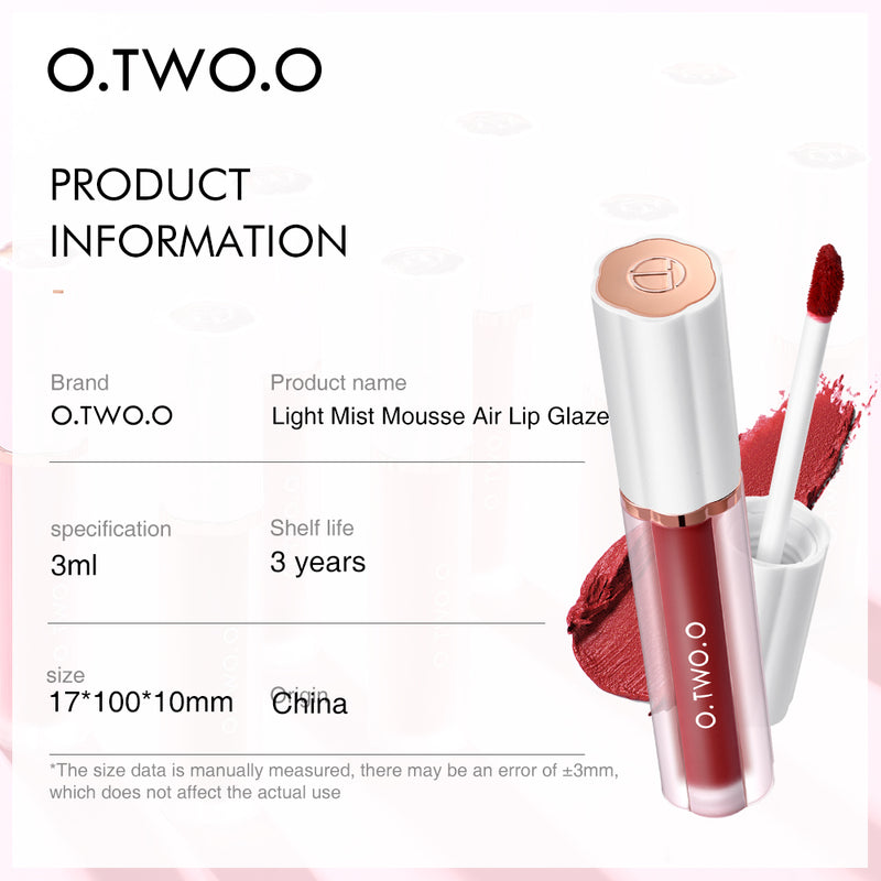 O.TWO.O Matte & Moisturize Air Misty Mousse Lip Gloss with 8 colors