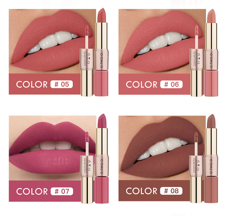 O.TWO.O 2 in 1 Matte Liquid Lipstick 12 Colors High Pigmented Long Lasting Lipstick