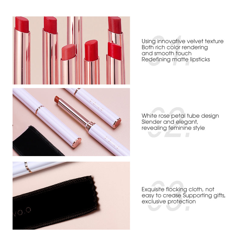 O.TWO.O 2021 New Arrival Wholesale Long Lasting Velvet Matte lipstick thin tube Lipstick High Saturation Lipstick